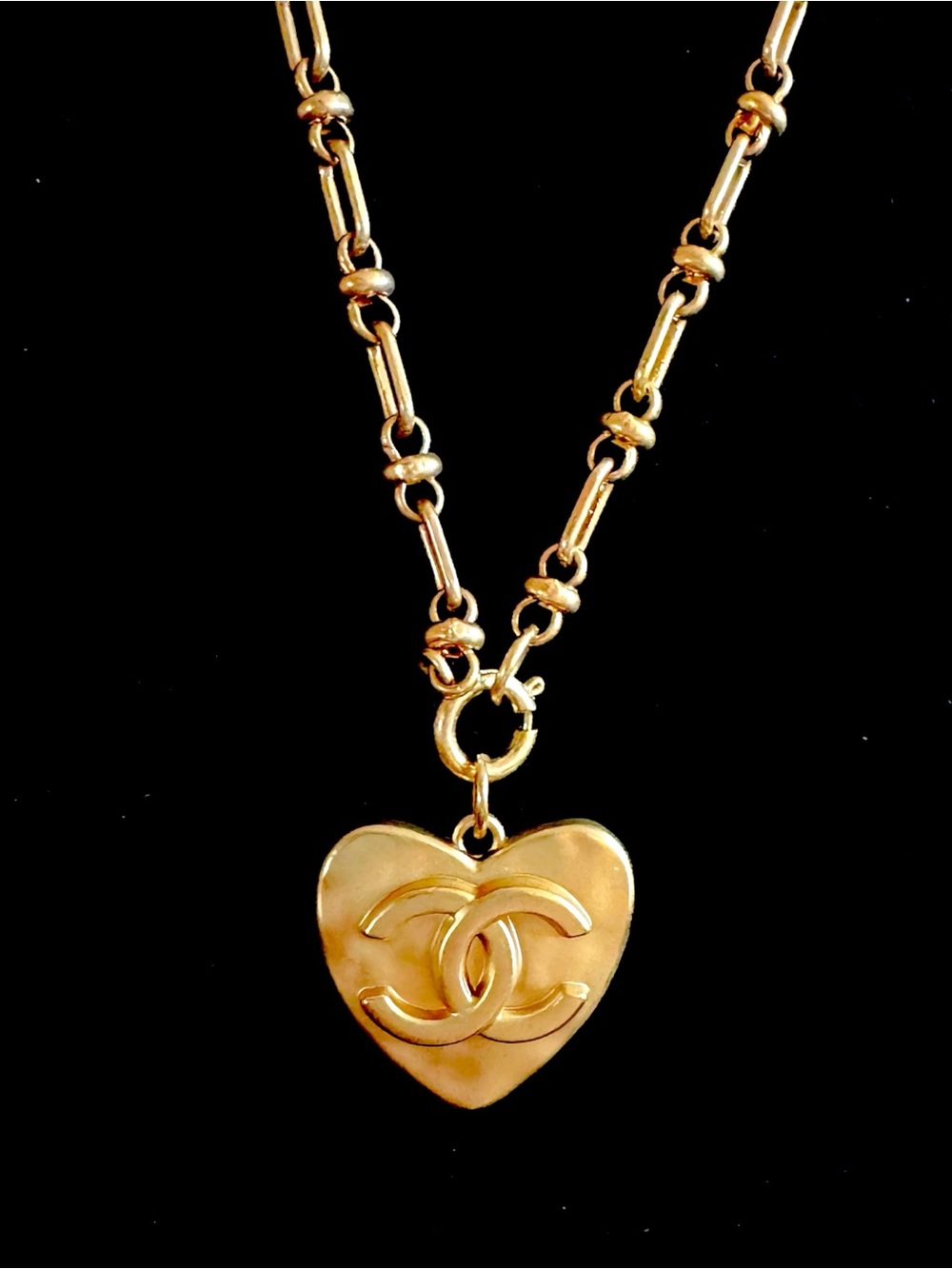 Muted Gold Tone CC Heart Pendant Necklace- Re-Designed